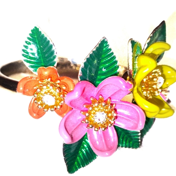 Betsey Johnson Floral Cuff w/ Rhinestones - Picture 3 of 5
